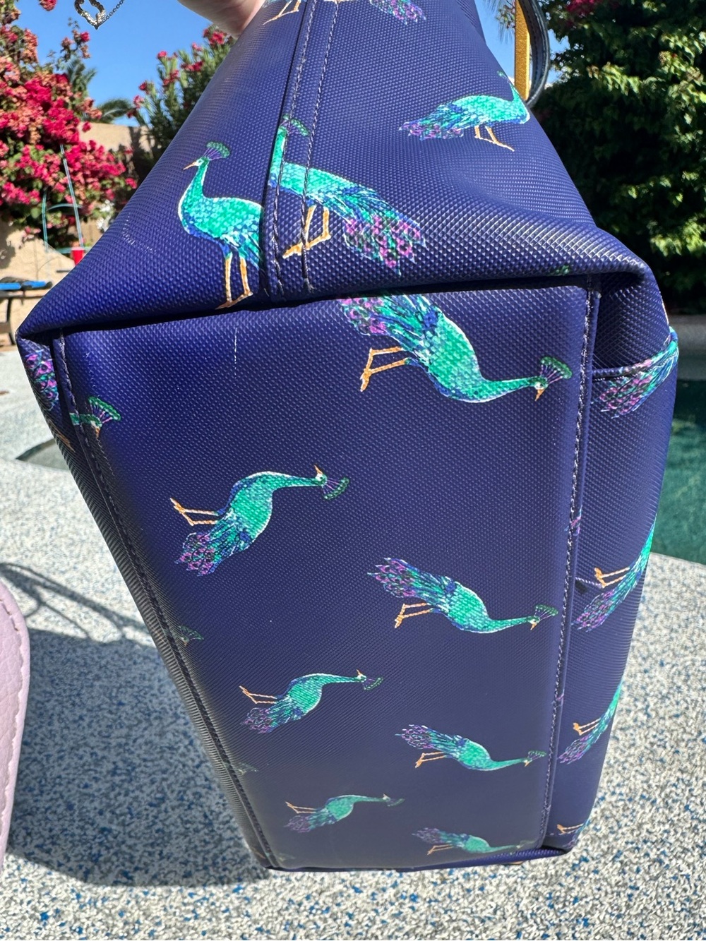 Kate Spade Peacock Handbag - Navy Tote with Teal Peacock Print - EUC - Picture 7 of 16